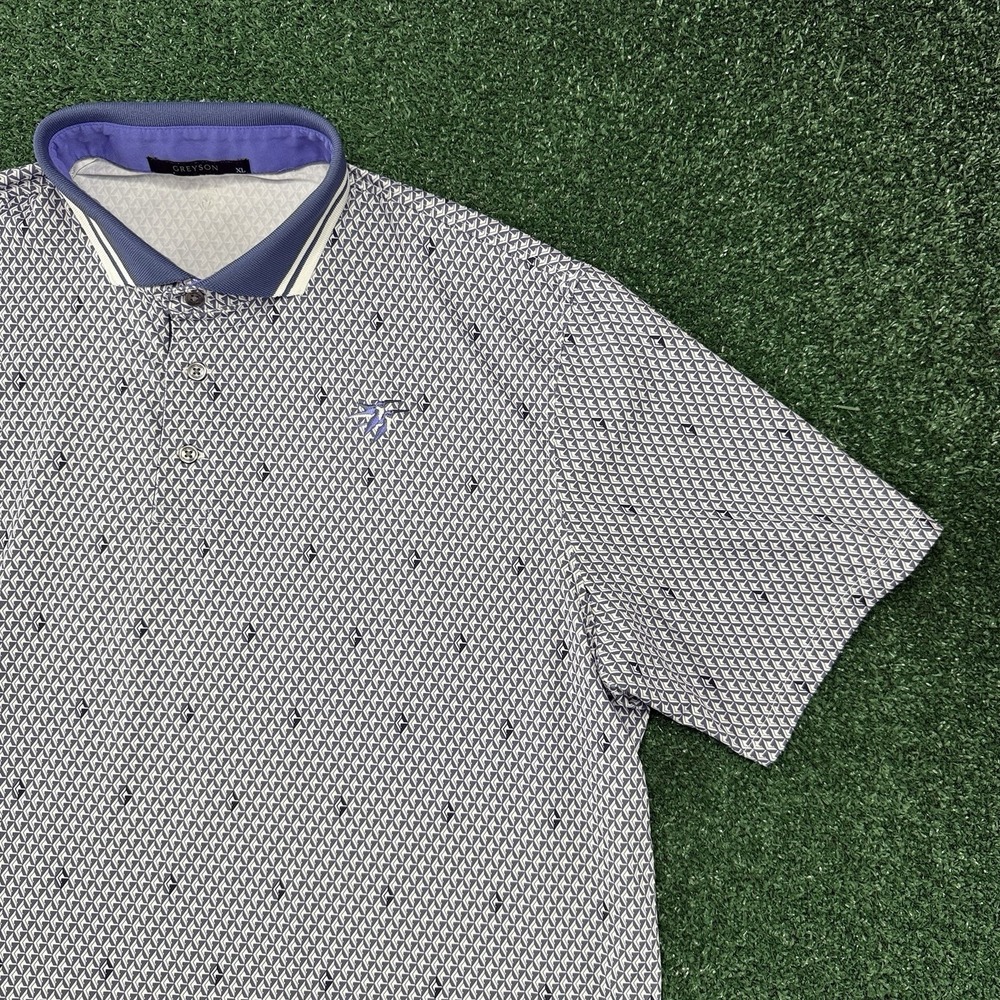 Greyson Golf Men's Short Sleeve Polo Shirt Size XL Geometric Purple Stretch